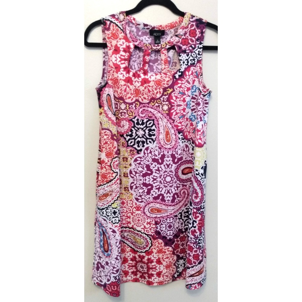 No Sleeve Paisley Dress SM Triple Cutout Kaleidoscope Retro 70s GoGo w/Pockets!!